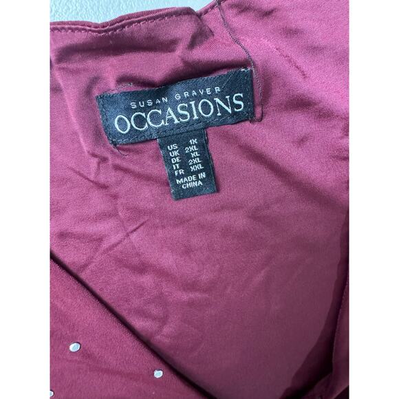 QVC Susan Graver Reg Embellished Liquid Knit Wrap Dress WINE NWOT SIZE 1X - Picture 8 of 9